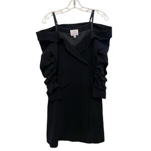 Cinq‎ a Sept Simona Tailored Mini Dress Size 0 Black Off Shoulder Ruched Sleeves